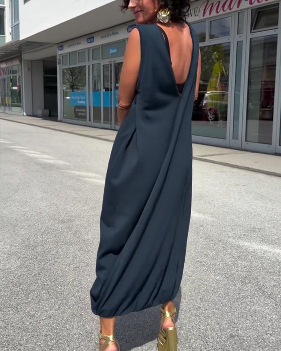 Klänning Mock Neck Ärmlös Lös