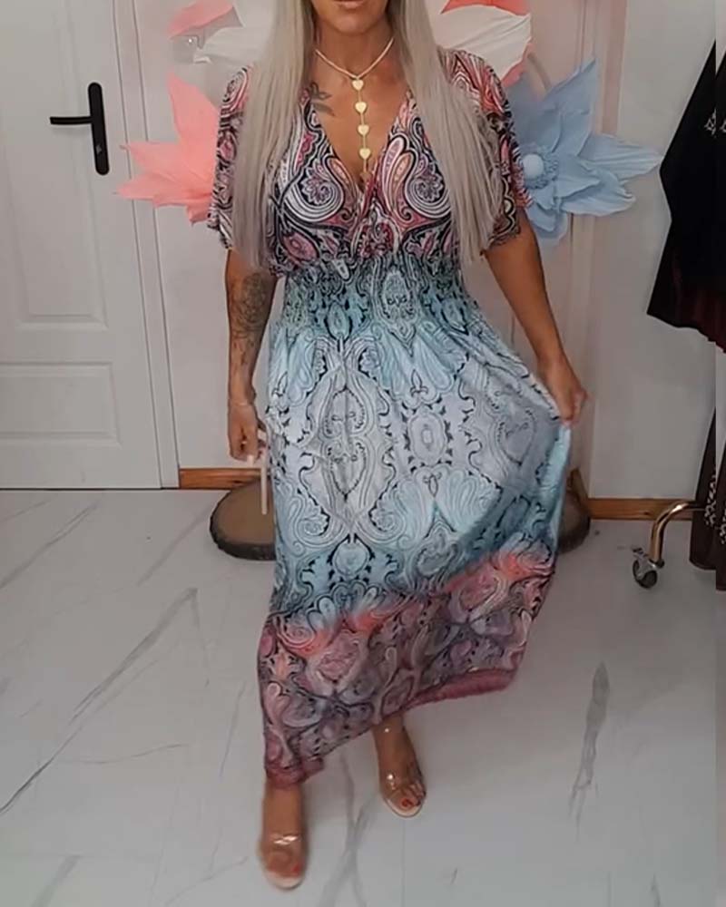 Klänning V-ringning Midja Draperad Semester