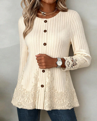 Långärmad Blus Med Ribbstruktur Och Borstad Yta