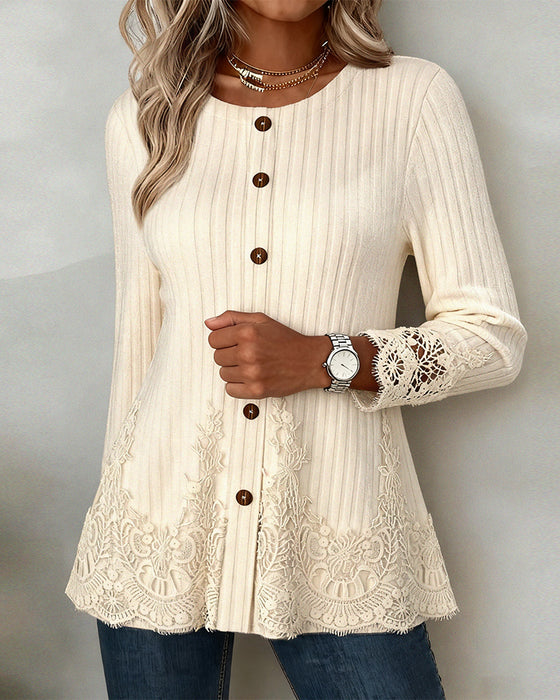Långärmad Blus Med Ribbstruktur Och Borstad Yta