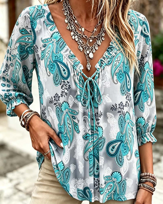 Blusar Paisley V-Hals Knyt