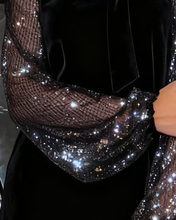 Elegant Klänning Med Lyktärmar Och Lappverk