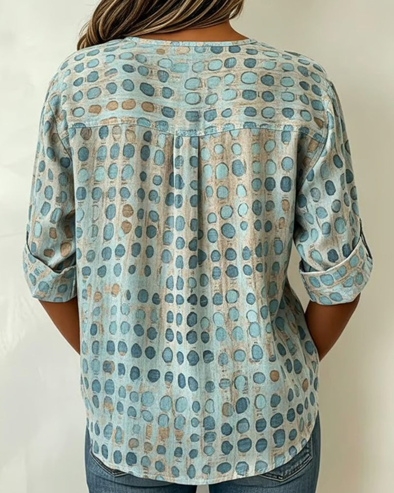 Blus Polka Dot Knapp Tryck
