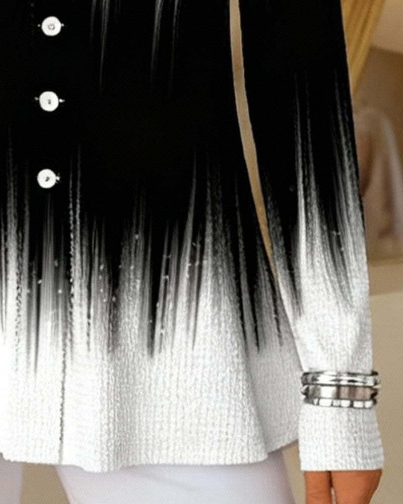 Långärmad Topp Med Rund Hals Och Färgövergång Samt Knappar