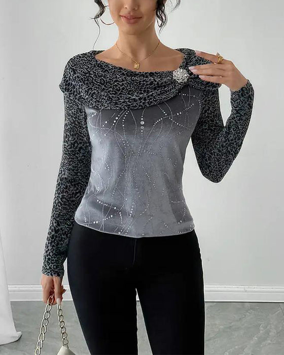 Långärmad Topp Med Leopardmönster