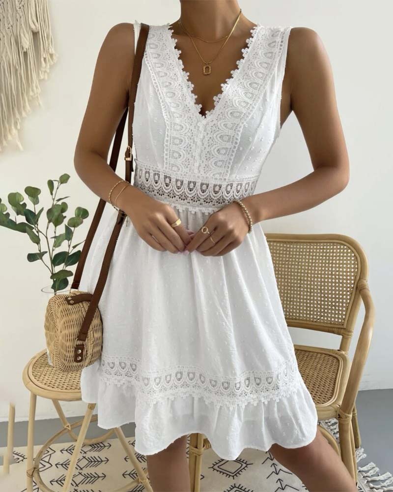 Klänning Enfärgad Spets Rygglös