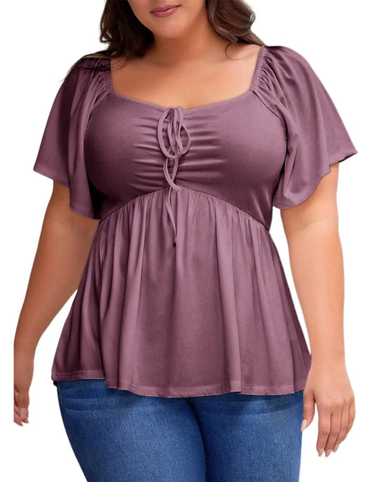 T-Tröja Large Size Square Neck Bubble Sleeve