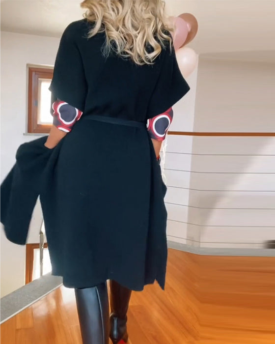 Casual enfärgad kofta med halvärm och ficka