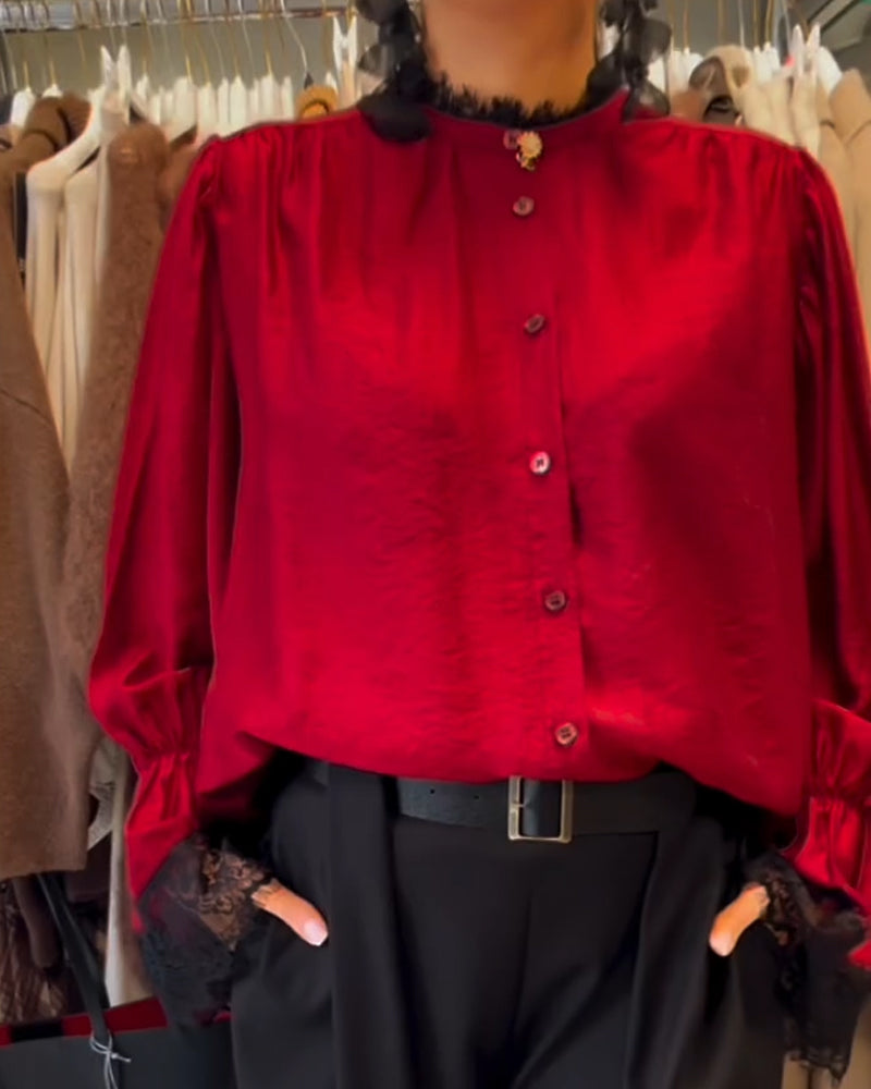 Blus Volangärm Knappning Fram