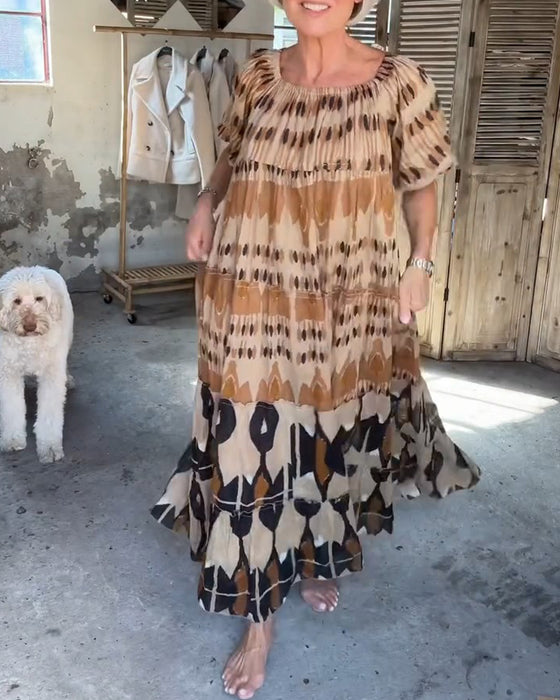 Klänningar Off-Shoulder Fyrkantig Hals Lös Tryck