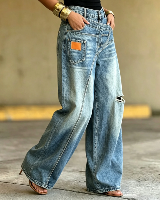 Byxor Oregelbunden Rivna Denim Långa