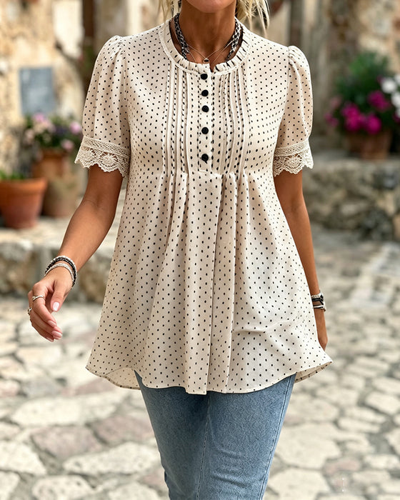 Blus Bubbel Ärm Polka Dot