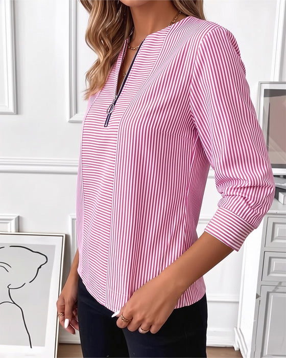 Blus Randig Patchwork Dragkedja Upp