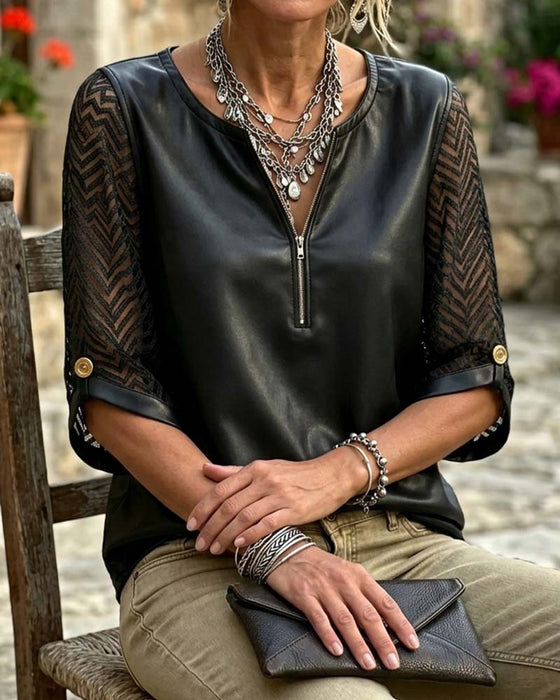 Topp Rundhalsad Dragkedja Mode