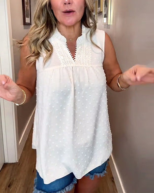 Linne V-Hals Spets Lapptäcke Ärmlös