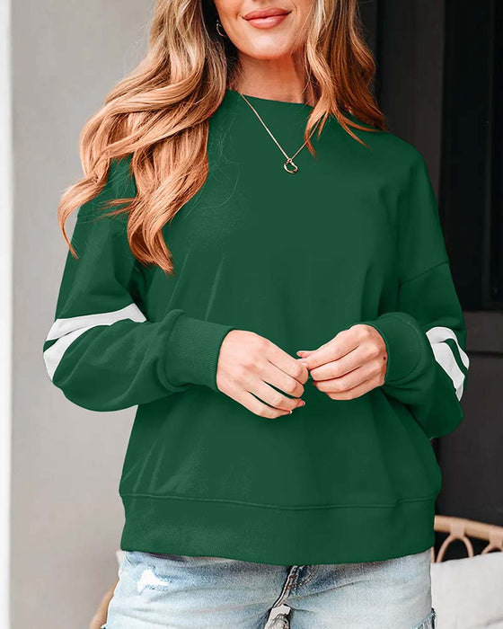 Färgblockerad Långärmad Rundhalsad Sweatshirt