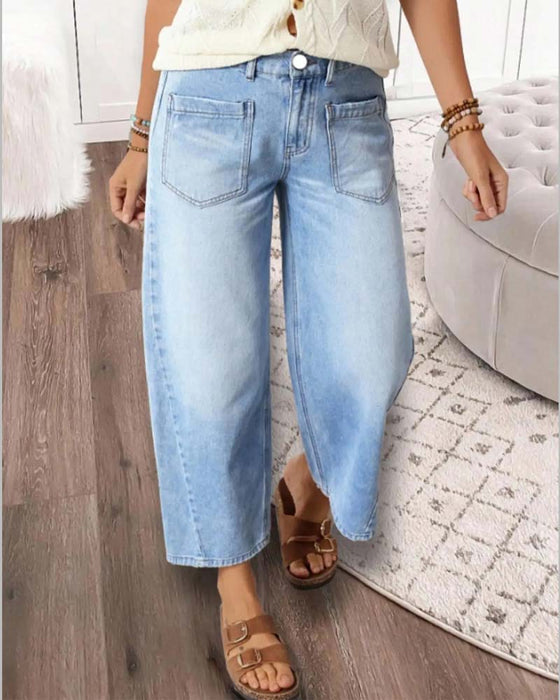 Jeans Denim Elastisk Midja Vida Ben Croppad