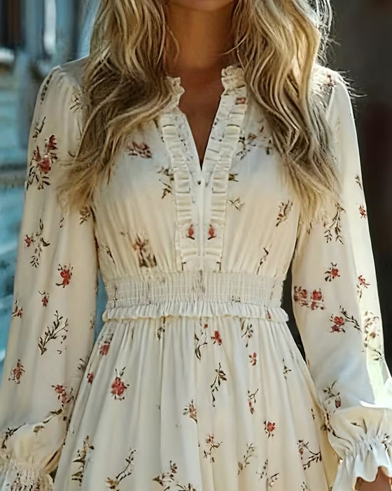 Klänning Elegant Långärmad Blommig