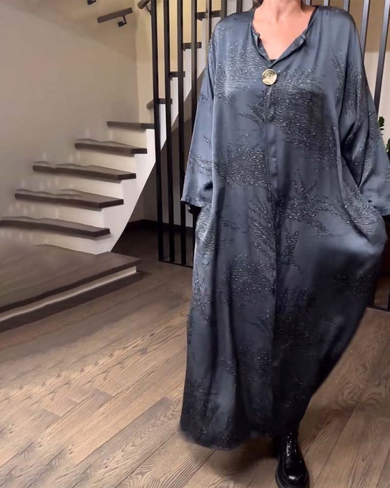 Klänning Lång Ärme Tryckt Rak