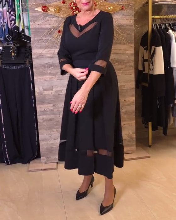 Klänning mode v-ringad mesh sömmar