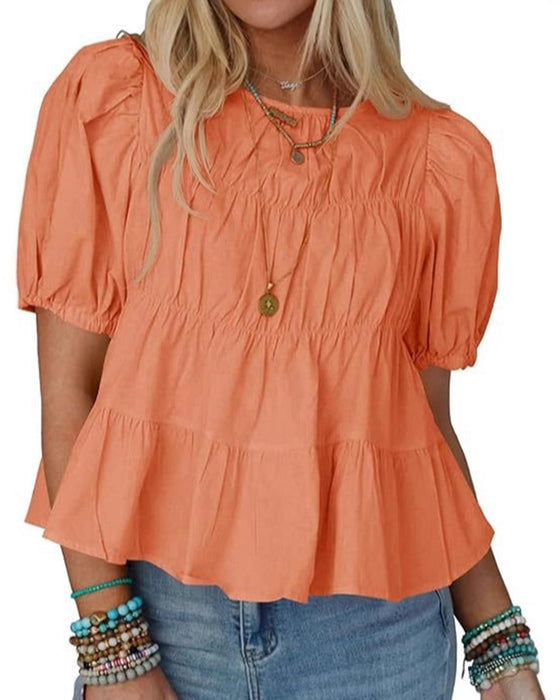 Blus Puffärm Loose-Fit Rynkad