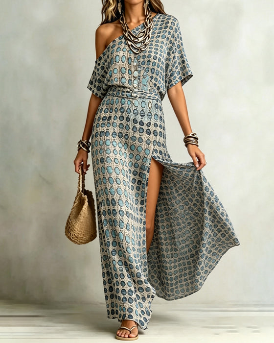 Klädning Off-Shoulder Polka Dot Slits
