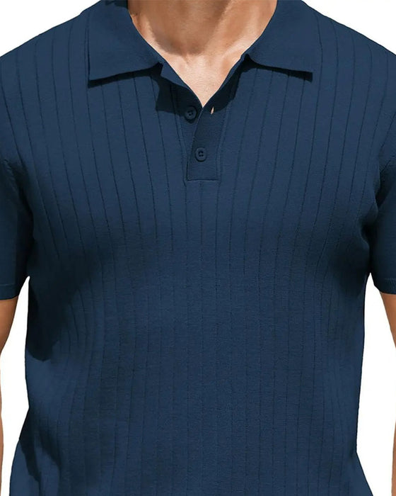 T-Shirt Ribbad Stickad Polo Krage