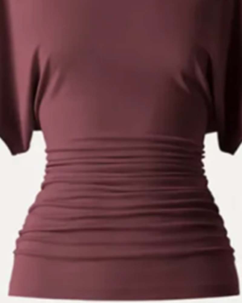 Blus Casual Solid Veckad Kort Ärm