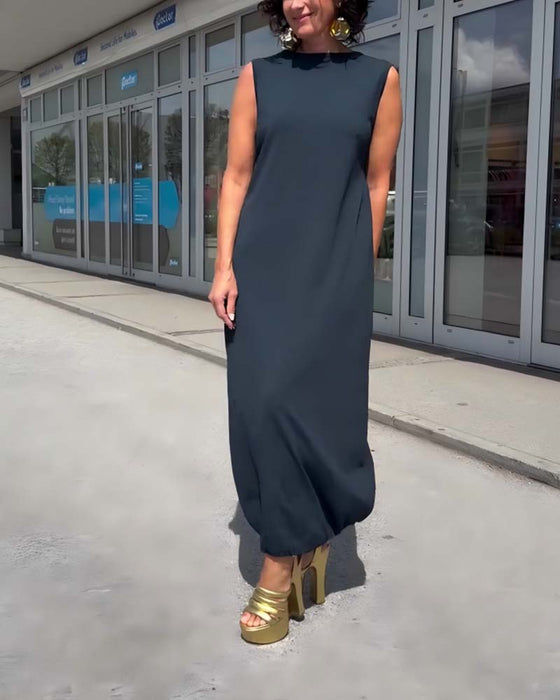 Klänning Mock Neck Ärmlös Lös