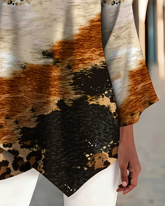 Blus Avslappnad Rund Hals Leopard