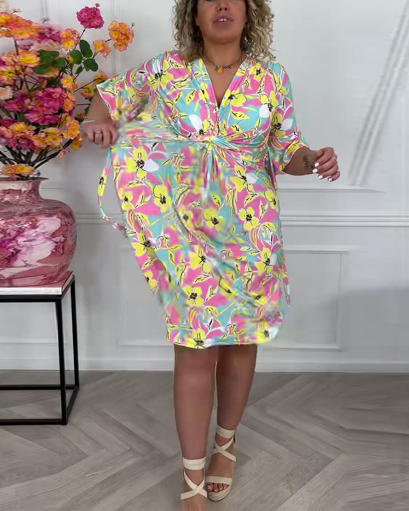 Klänning Färgblock Blommig Vridning Semester