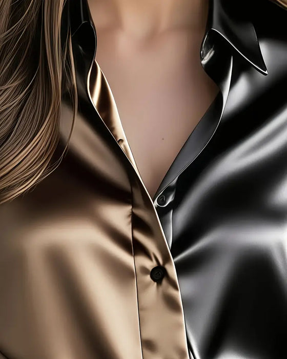 Skjorta Fashionabel Affärssatin Färgblock