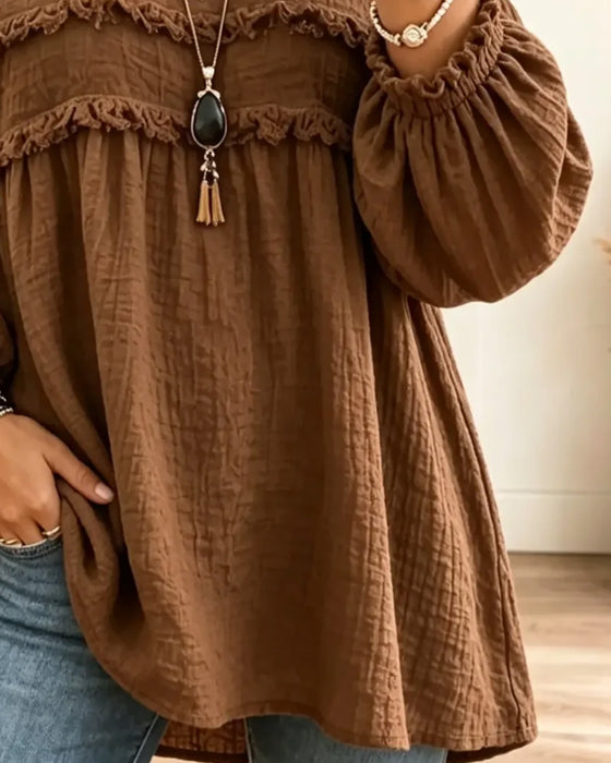 Blus Solid Rynkad Casual