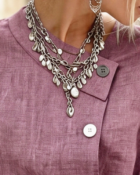 Blus Asymmetrisk Hals Slips Knapp