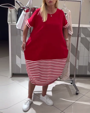 Klänning Kontrastrandig Kortärmad Casual