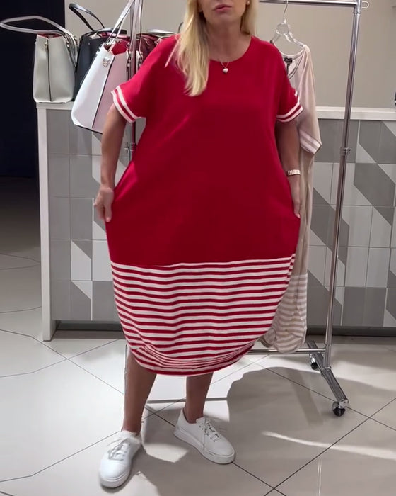 Klänning Kontrastrandig Kortärmad Casual