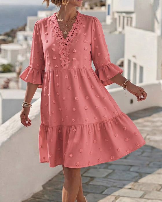 V-Neck Lace Patchwork