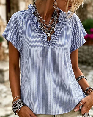 Blus V-Hals Rand Ruffle