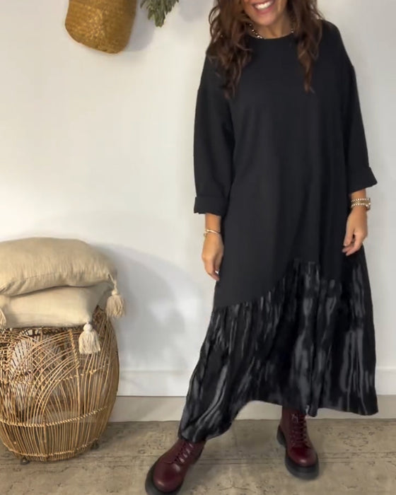 Klänning Rund Halsringning Oregelbunden Lappverkstryck