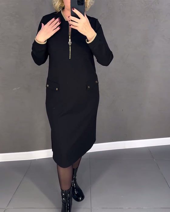 Klänning stativ krage kontrast dragkedja shift