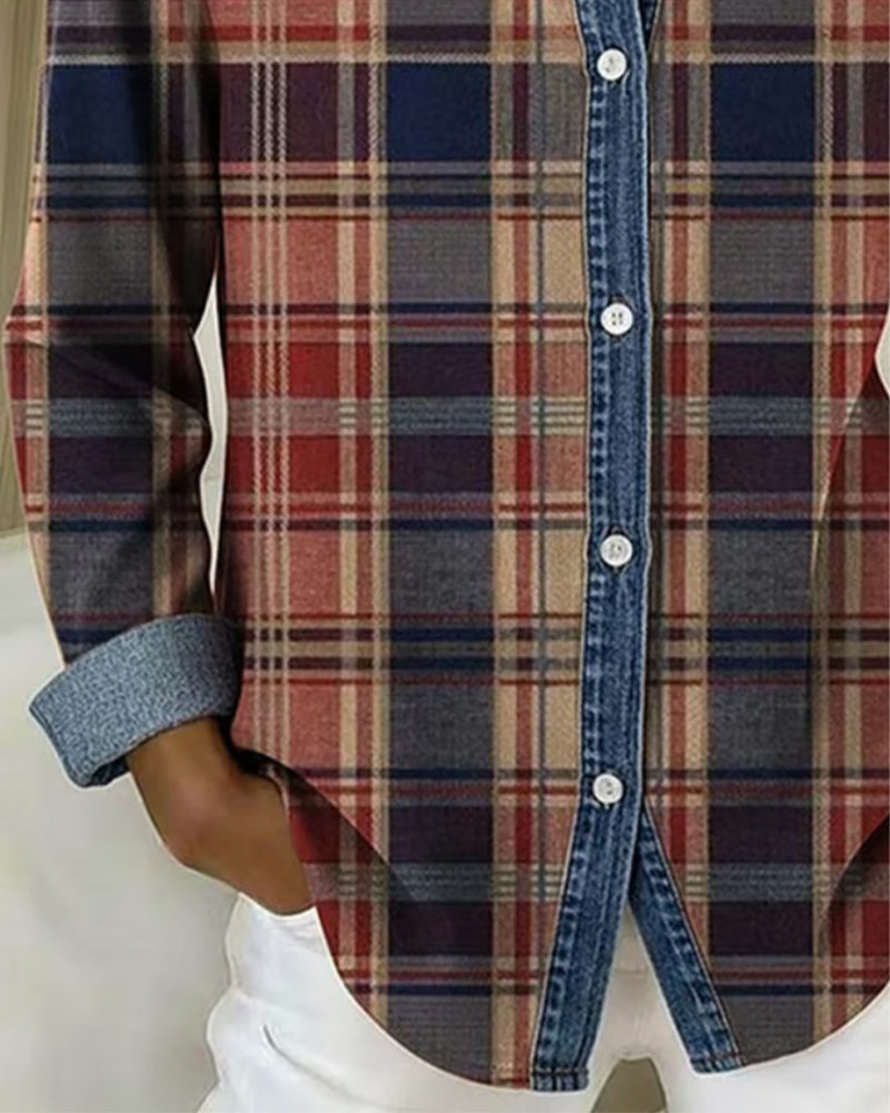 Rutig Blus Med Kontrastfärger