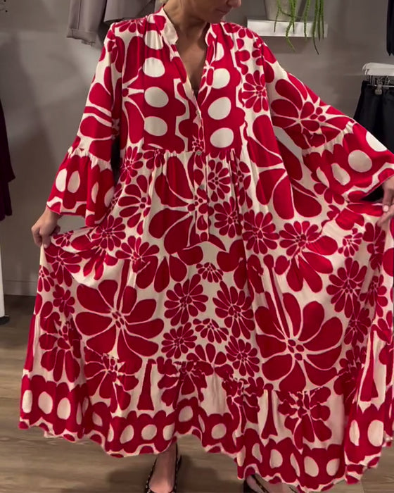 Klänning V-Ringad Lös Plus Size Blommigt Tryck