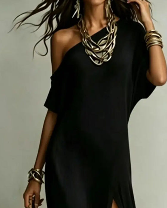 Klädning Off-Shoulder Slits Fladdermus Ärm