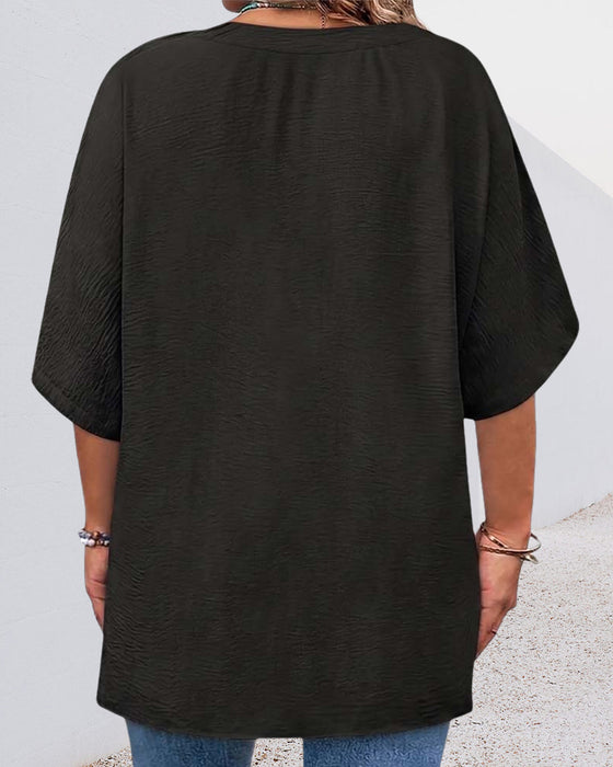 Blus Lös Solid Färg Kort Ärm