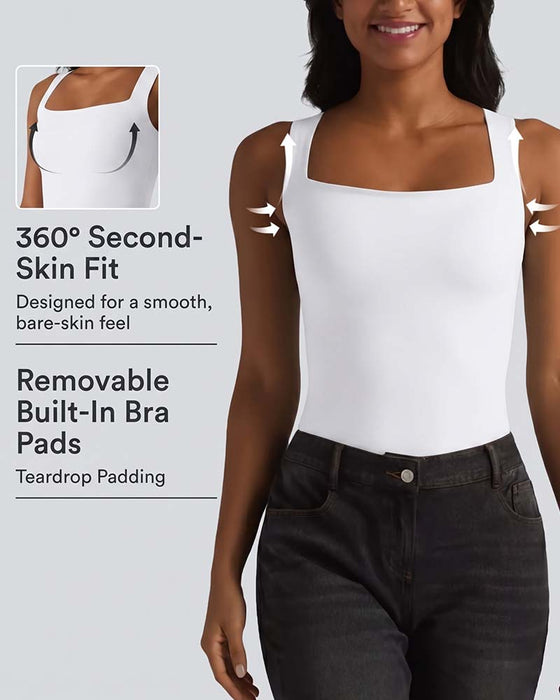 Tank Top Solid Färg Fyrkantig Hals Inbyggd Bh