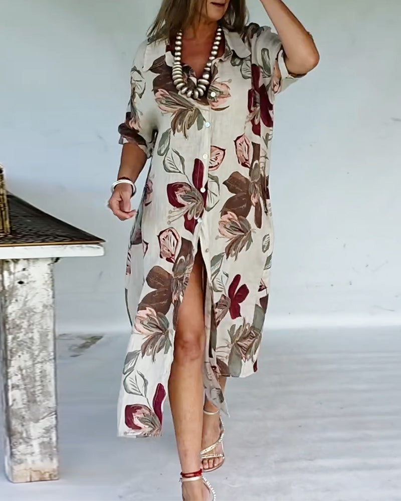 Klänning Stilfull Slagkrage Tryckt