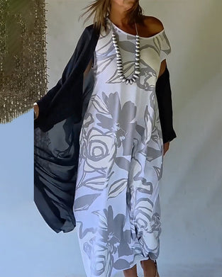 Klänning Abstrakt Blomstryck Ärmlös