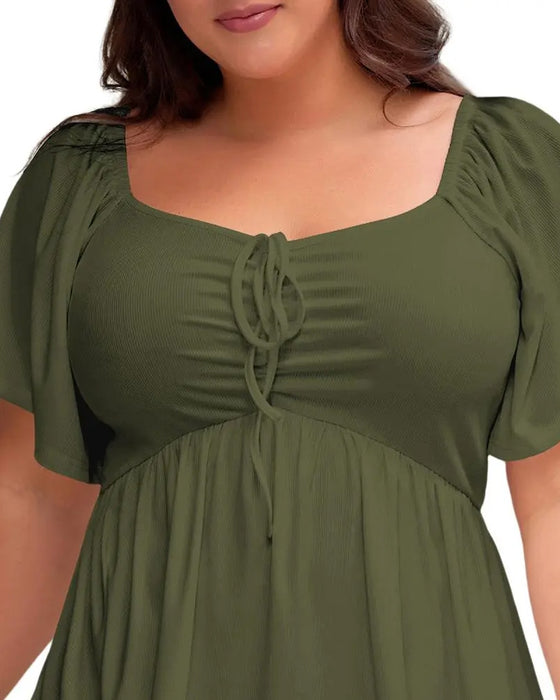 T-Tröja Large Size Square Neck Bubble Sleeve