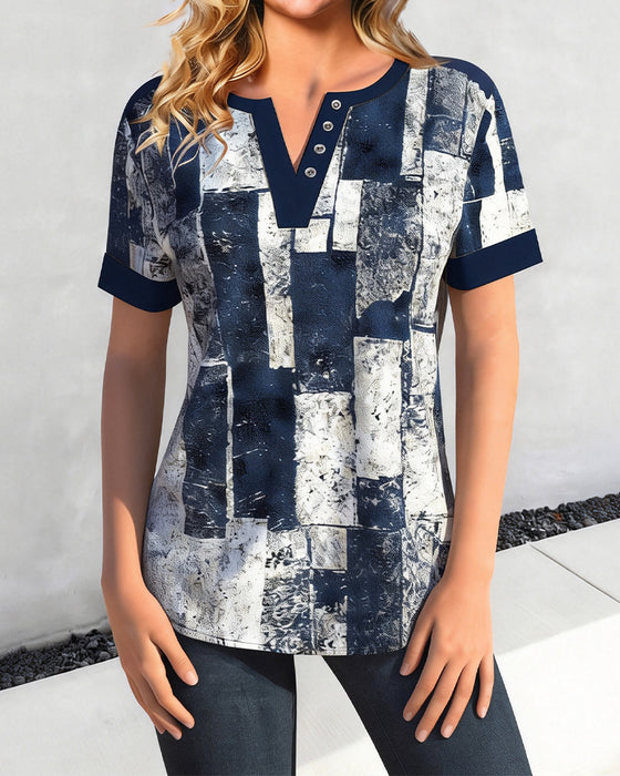 T-Shirt Nött Geometrisk V-Hals
