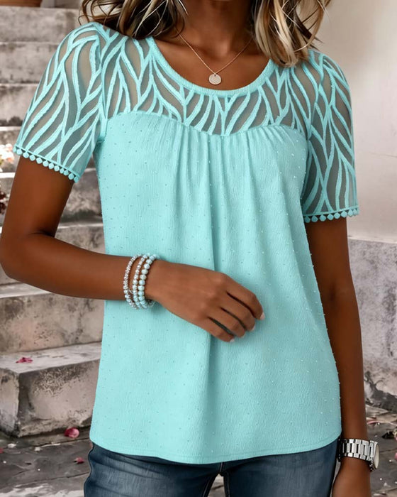 Blus Nät Patchwork Solid Färg